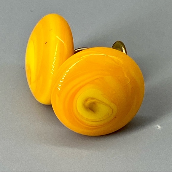 Vintage Art Glass Cuff Links Orange Yellow Swirls Handmade Blown Glass - Picture 9 of 15
